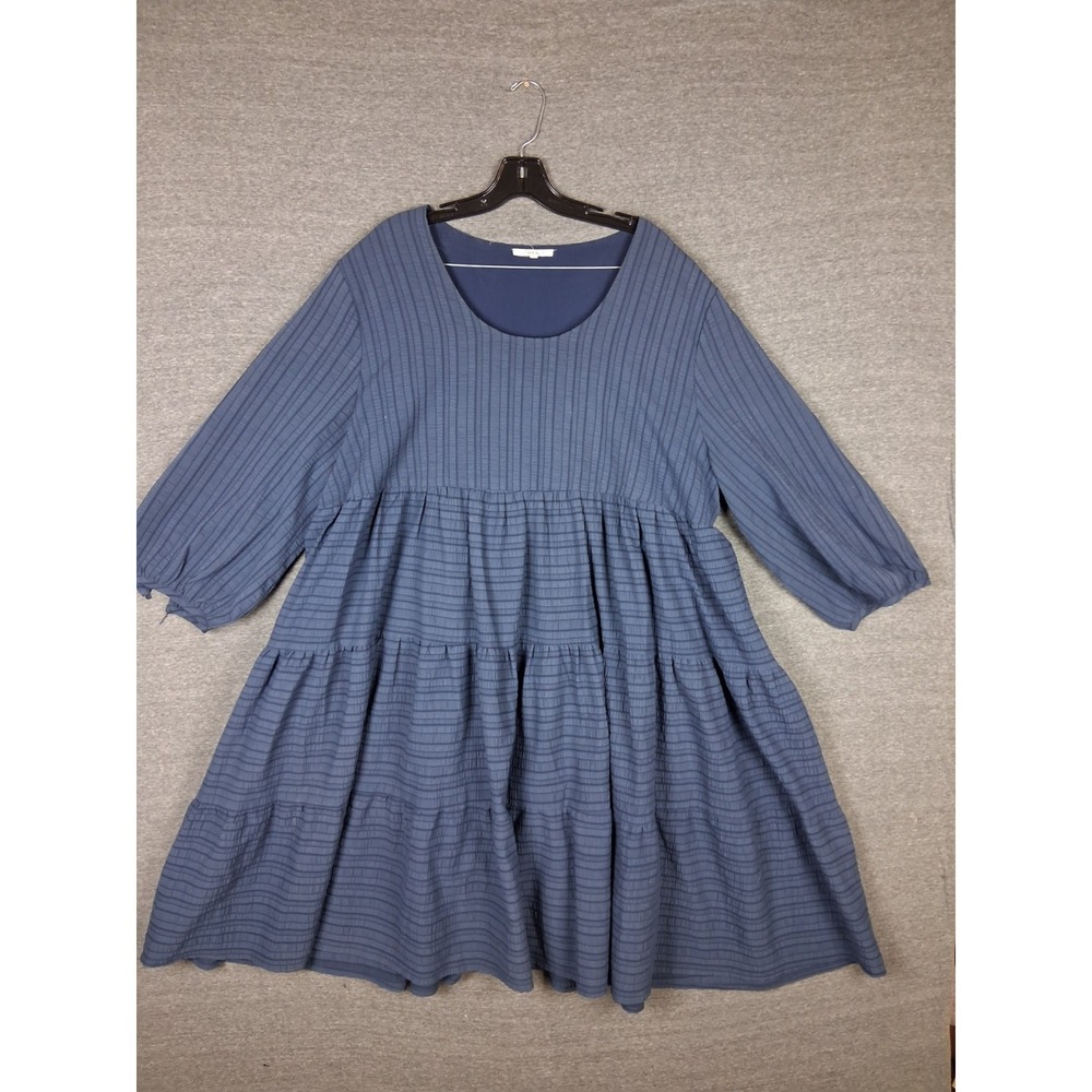 Amber Blue Dress 2X Blue Tiered Lightweight Swing Casual Garden Cottage